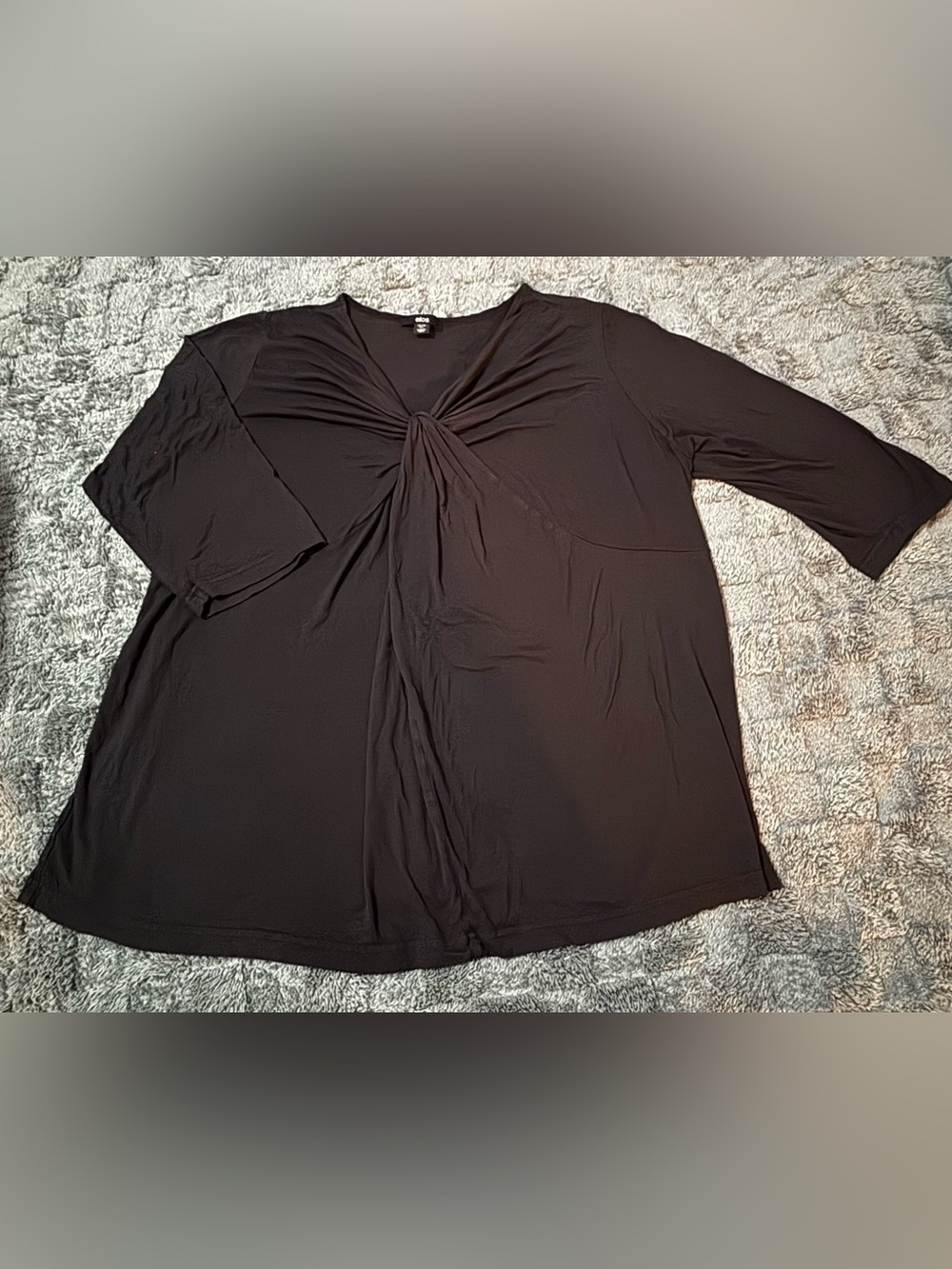 ellos Black V-Neck Twist-Front 3/4 Sleeve Tunic Top